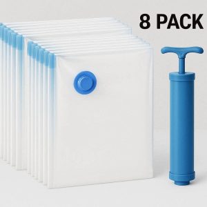3 Vacuum Seal Storage Bags Pack of 8 with Hand Pump for Space Saving