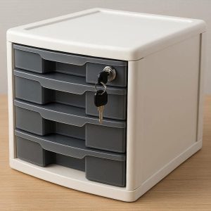 Stackable Plastic Desktop Cabinet with Lockable Drawers for Secure Storage