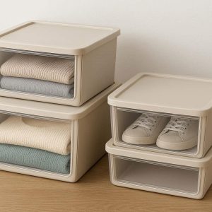 6 Stackable Closet Storage Boxes with Lids Set of 3 for Clothes and Shoes