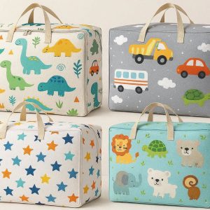 8 Kids Closet Storage Bags Pack of 4 with Fun Prints for Toys and Clothes
