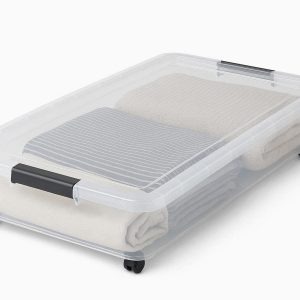 Under Bed Storage Box with Clear Lid and Wheels for Clothes Blankets